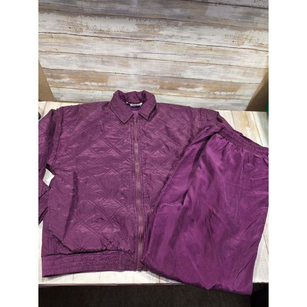 Silk Exchange Purple Quilted Silk Tracksuit Set Jacket Small Pants Medium